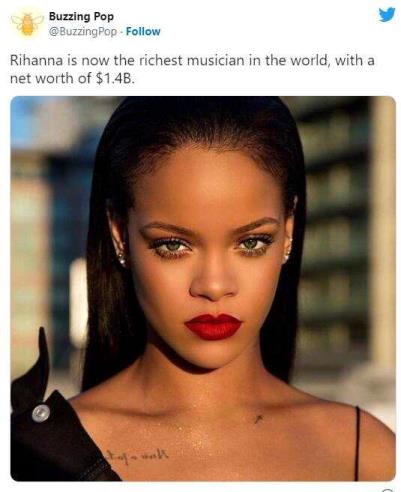 Rihanna成为全球最富有歌手(身价14亿美元)(图2)